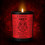 Aries Zodiac candle hero on original deep red cosmic background