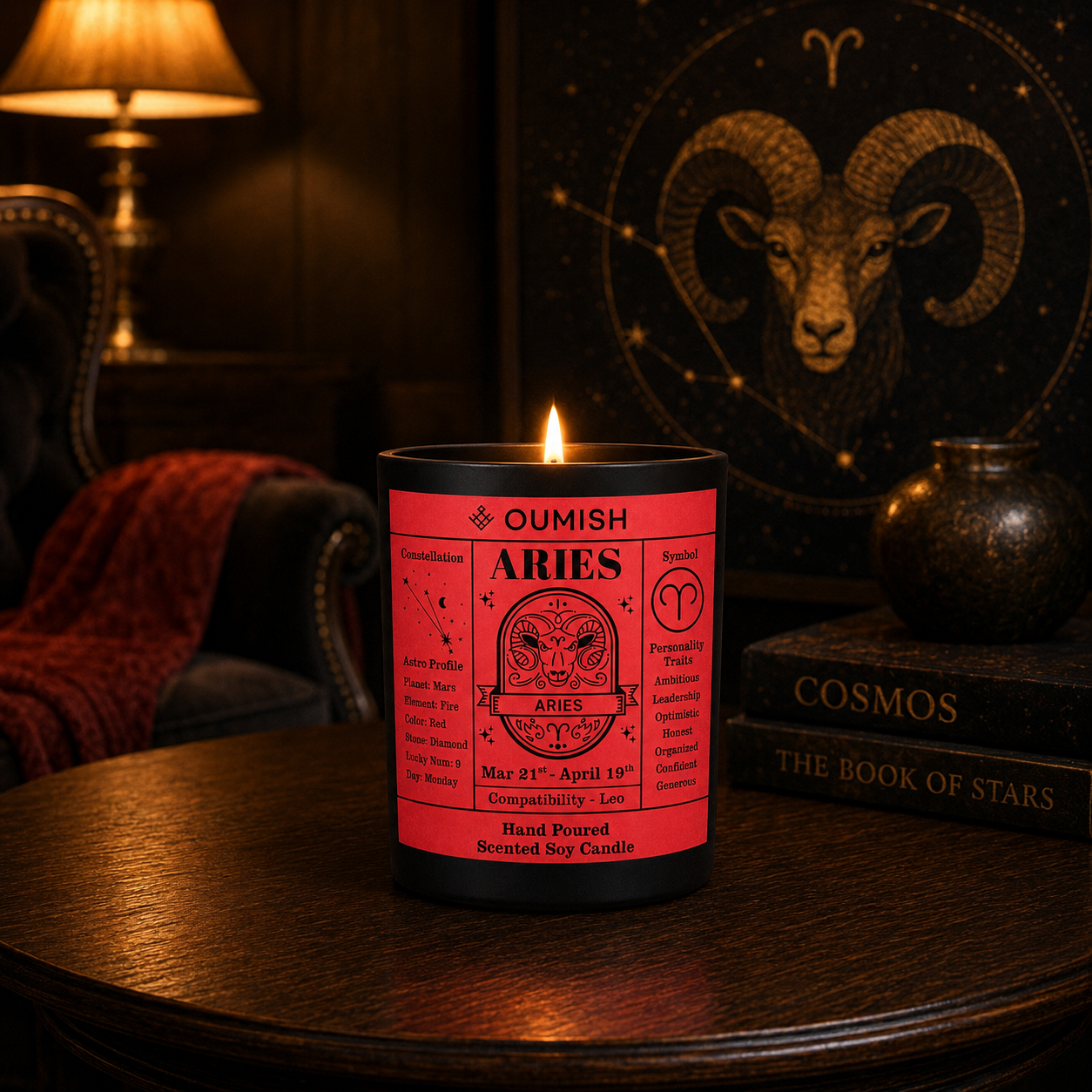 Aries Zodiac candle luxury lifestyle scene