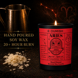 Aries candle hand-poured soy wax and 20+ hour burn
