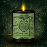 Capricorn Zodiac candle hero on original forest green cosmic background