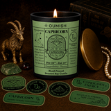 Capricorn Zodiac candle ritual scene with Saturn and garnet
