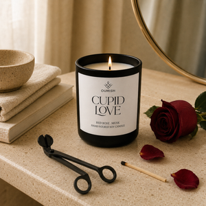 Cupid Love candle ritual with wick trimmer and match