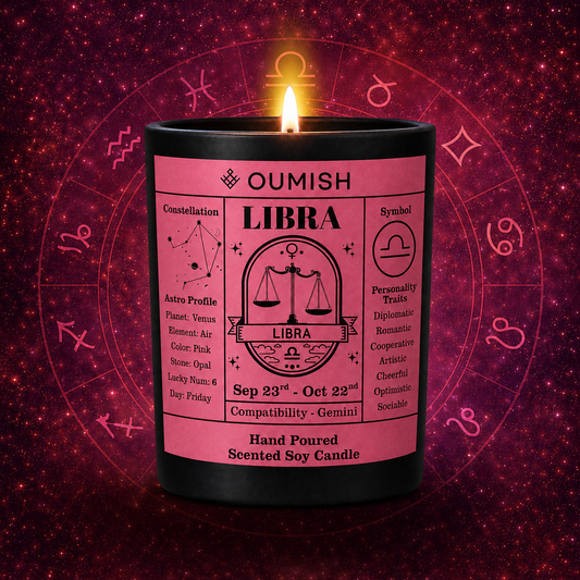Libra Zodiac candle hero on original magenta cosmic background