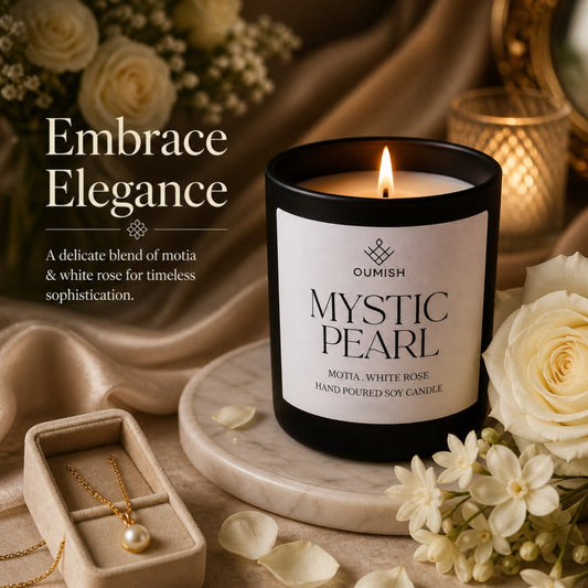Mystic Pearl motia and white rose candle – Embrace Elegance