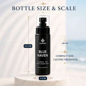 Blue Heaven 100 ml Home & Fabric Spray bottle size: 15 cm height and 4 cm width