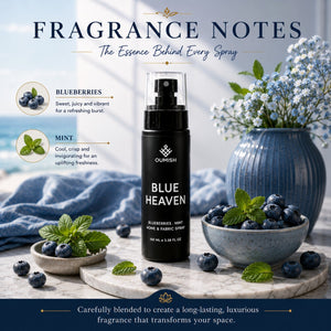 Blue Heaven blueberries and mint fragrance notes for Oumish Home & Fabric Spray