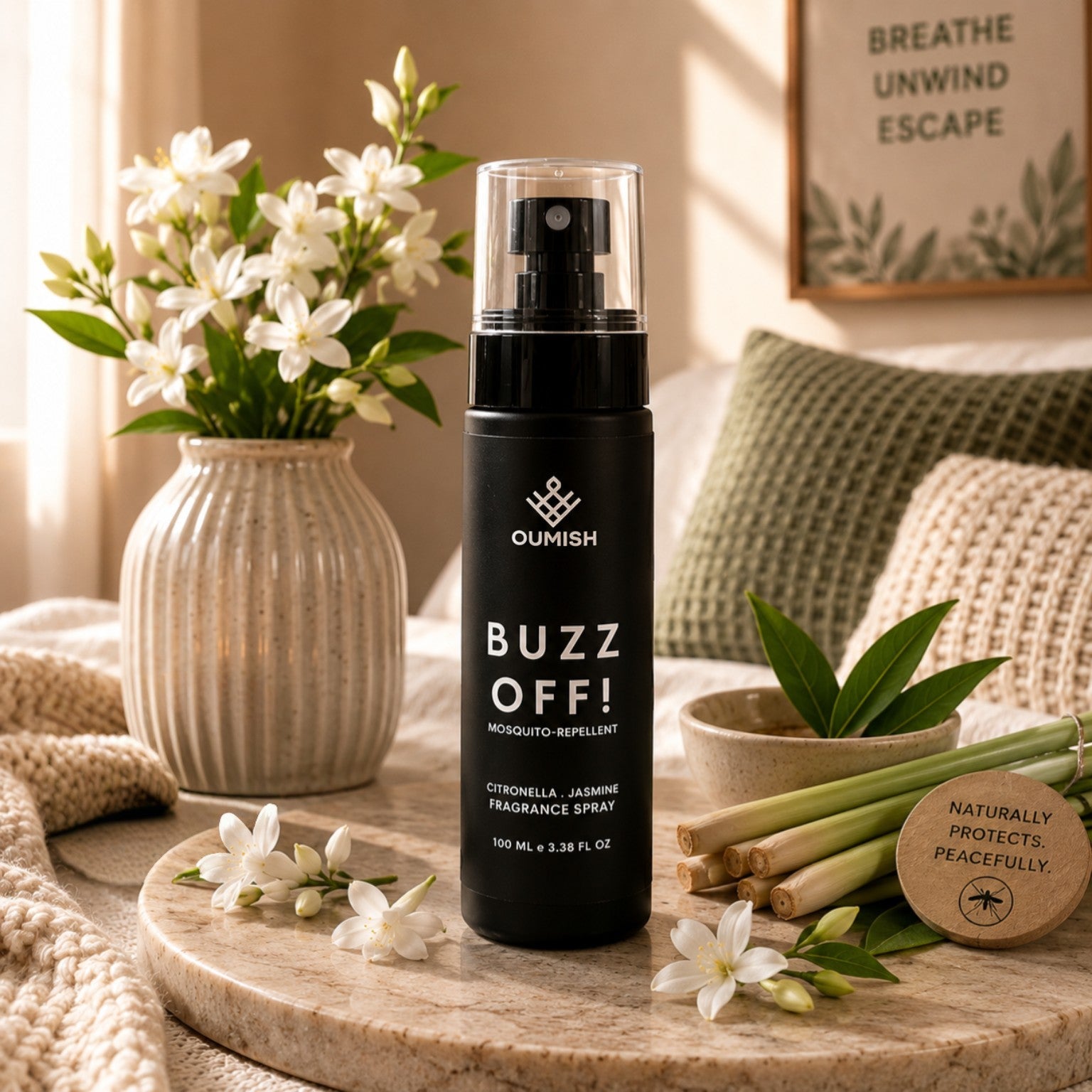 Buzz Off in a styled home setting