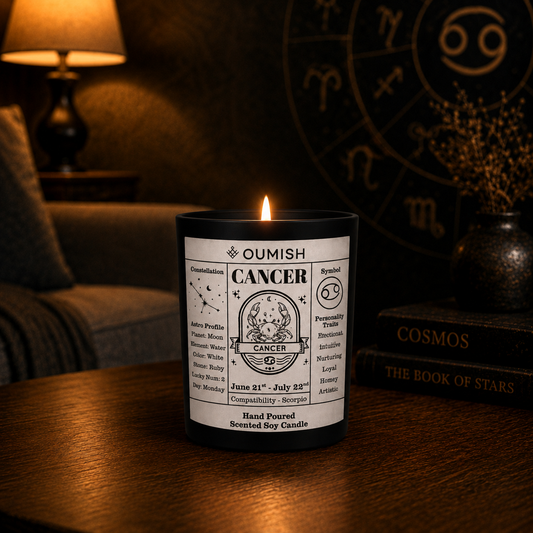 OUMISH Cancer zodiac candle in the unified warm luxury lounge theme