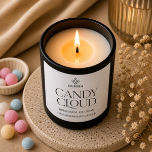 Lit Candy Cloud bubblegum and ice cream soy candle close-up