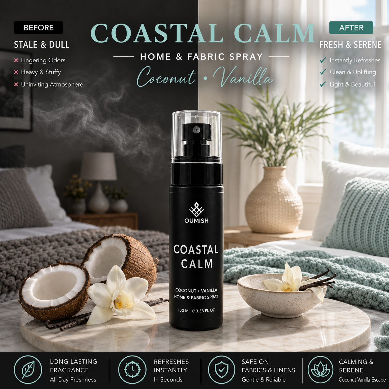 Coastal Calm before and after room refresh