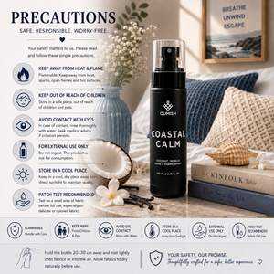 Coastal Calm Home & Fabric Spray precautions and safety instructions