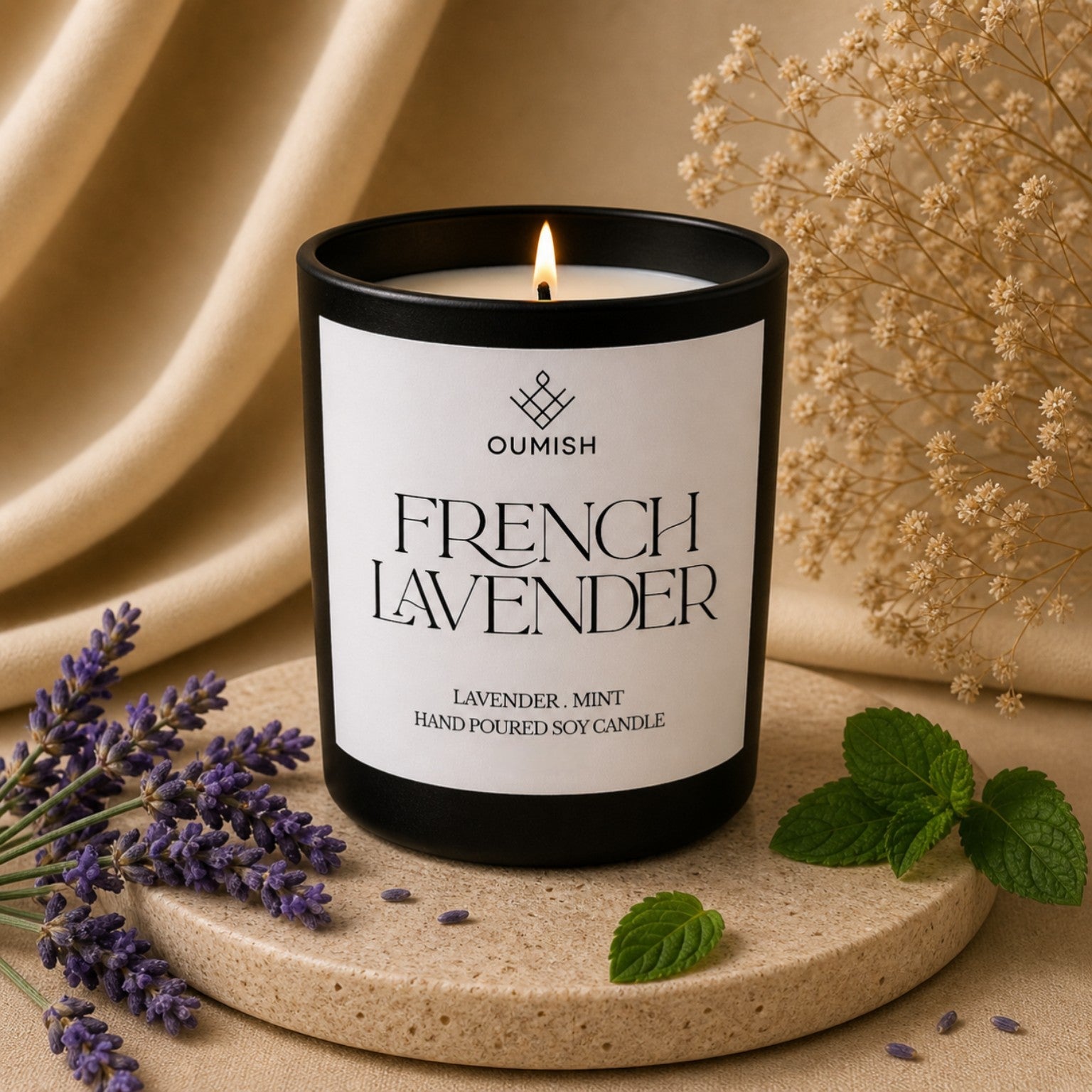 Oumish French Lavender signature candle with lavender and mint