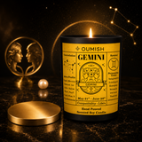Oumish Gemini zodiac candle premium display with plain gold lid