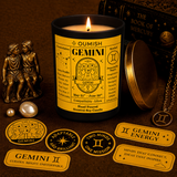 Oumish Gemini zodiac candle ritual scene with the correct tapered black jar