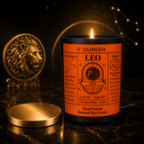 Oumish Leo zodiac candle premium display with plain unbranded gold lid
