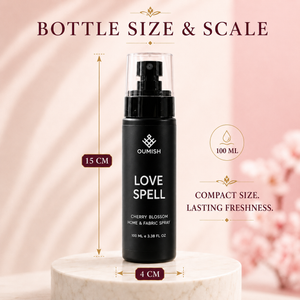 Love Spell 100 ml Home & Fabric Spray bottle size: 15 cm height and 4 cm width