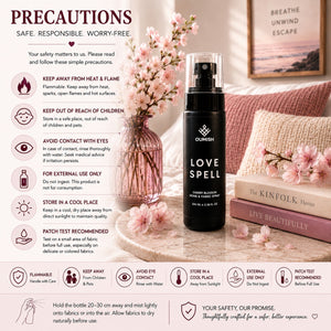 Love Spell Home & Fabric Spray precautions and safety instructions