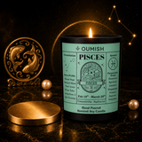 OUMISH Pisces zodiac candle premium display in the unified black and gold theme