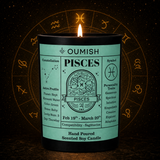 OUMISH Pisces zodiac candle hero in the unified black and gold celestial collection theme