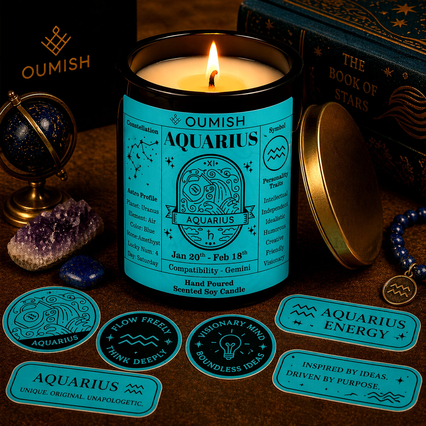 Aquarius Zodiac Scented Candle – French Lavender (Lavender & Mint)