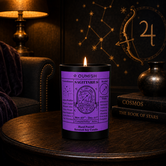 Sagittarius Zodiac candle luxury lifestyle scene