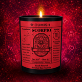 Scorpio Zodiac candle hero on original crimson cosmic background