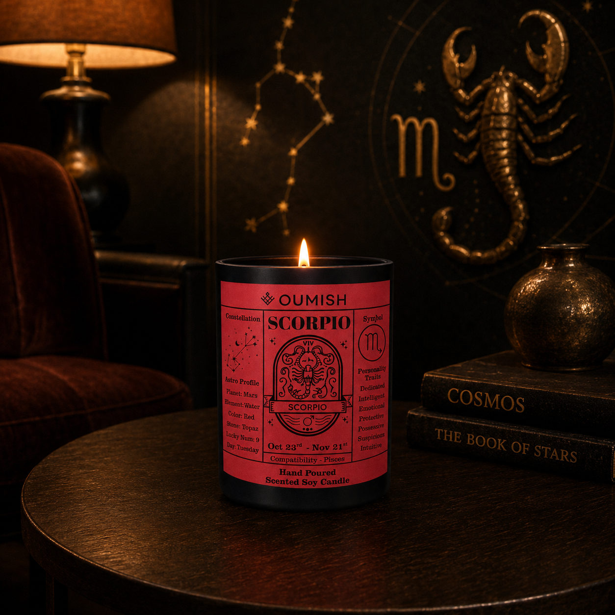Scorpio Zodiac candle luxury lifestyle scene