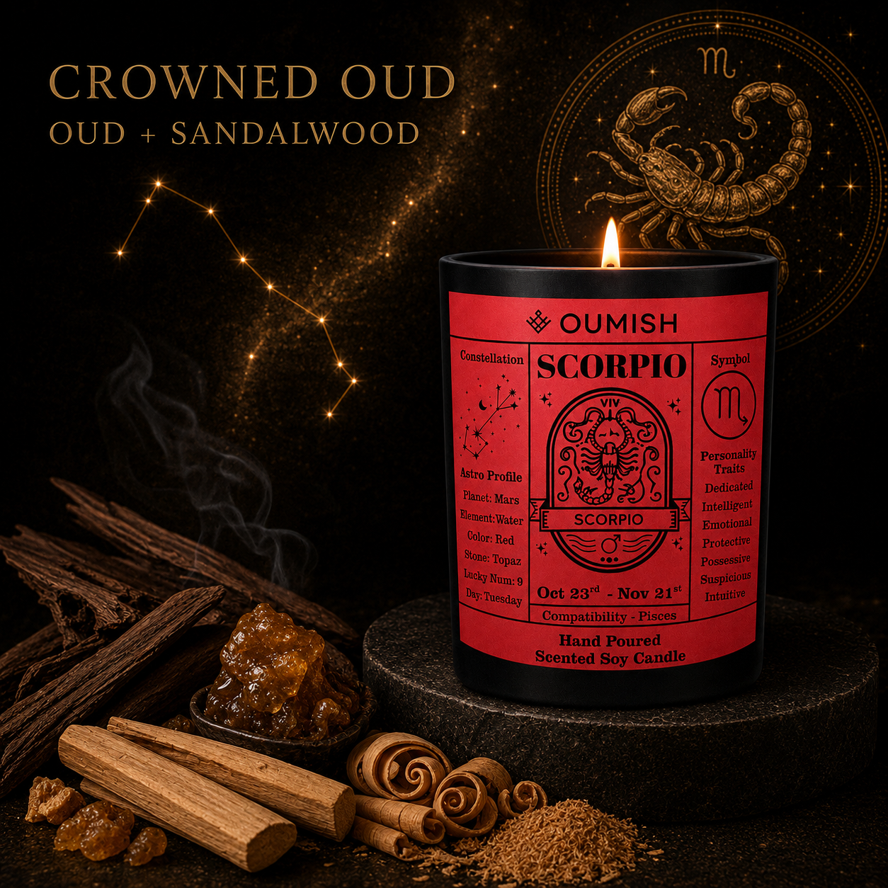 Scorpio Crowned Oud fragrance story, oud and sandalwood