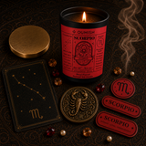 Scorpio Zodiac candle ritual flatlay