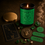 Taurus Zodiac candle ritual flatlay