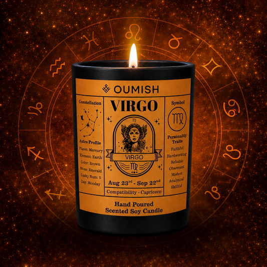 Virgo Zodiac candle hero on original fiery orange zodiac background