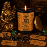 Virgo Zodiac candle ritual scene with maiden and emeralds