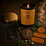 Virgo Zodiac candle ritual flatlay