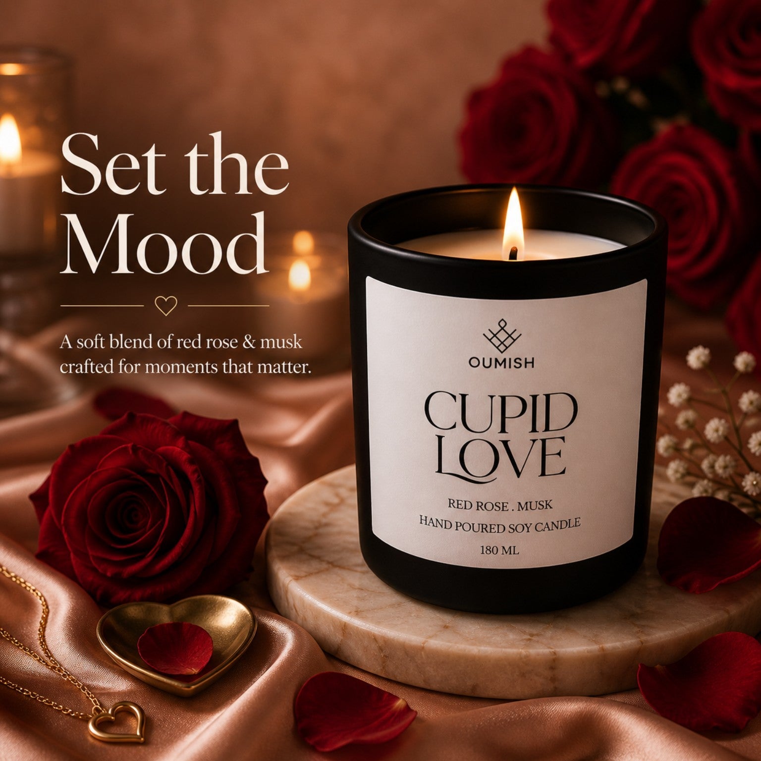 Cupid Love red rose and musk Signature Candle – Set the Mood