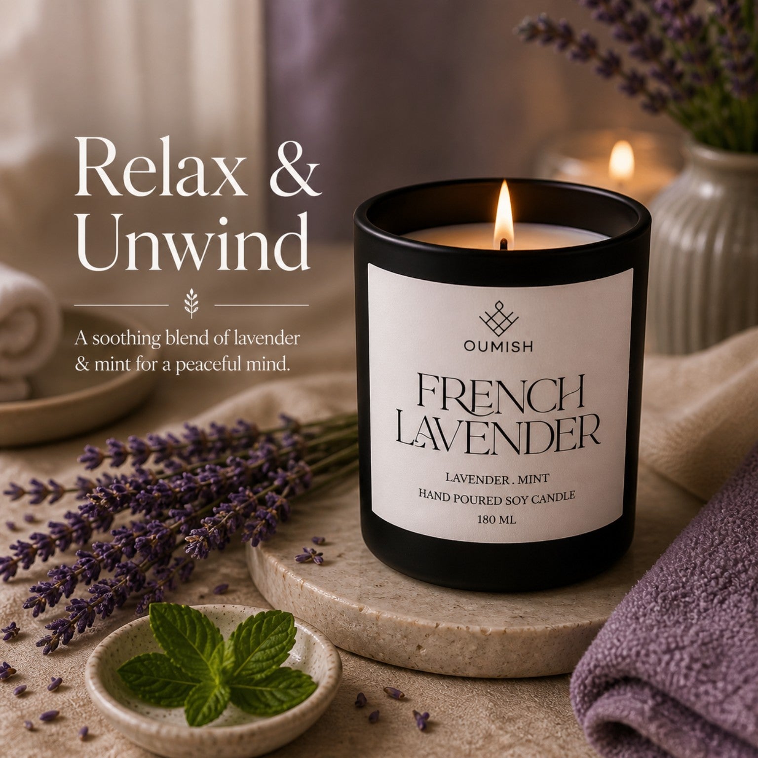 French Lavender and mint Signature Candle – Relax and Unwind